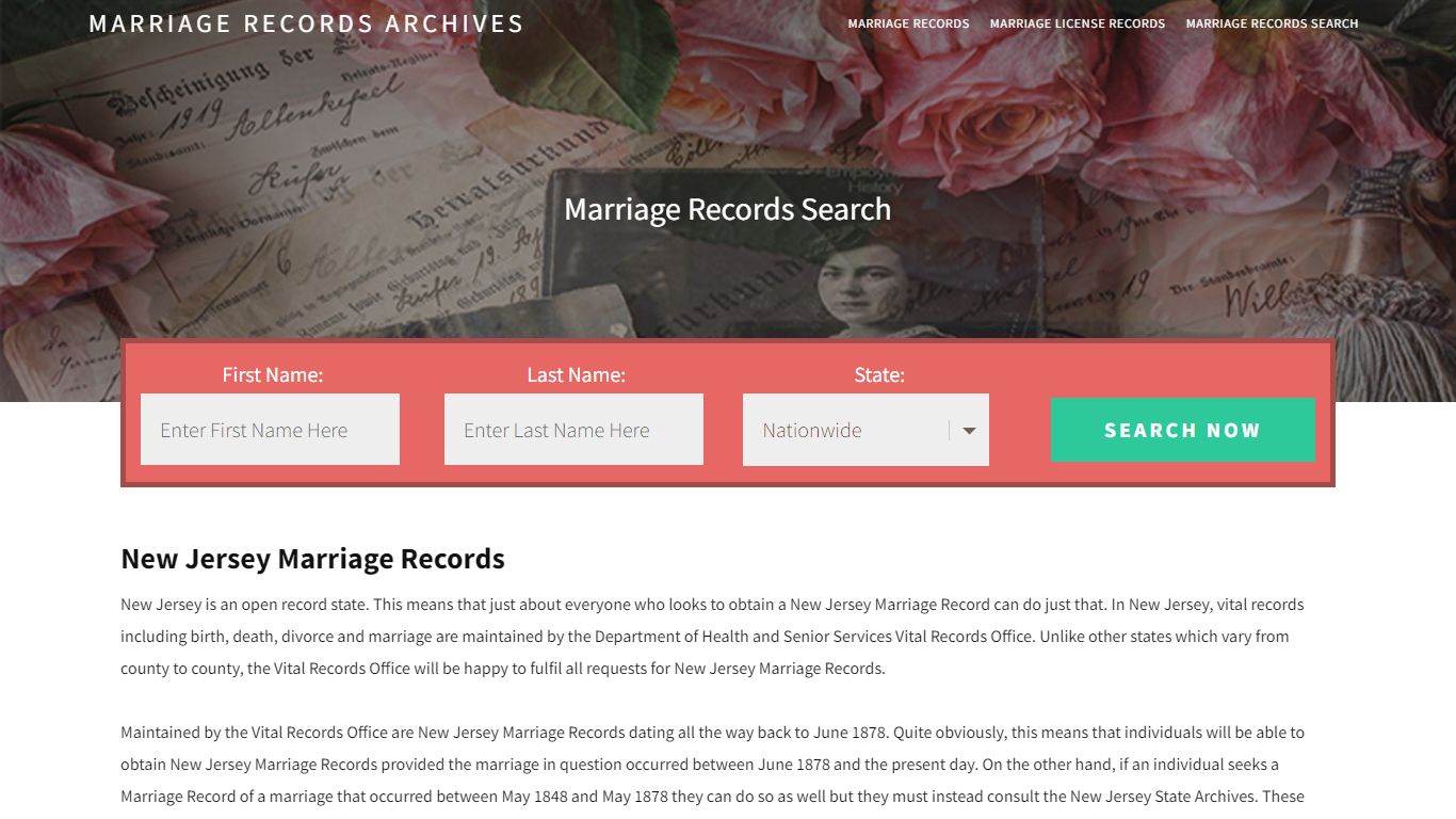 New Jersey Marriage Records | Enter Name and Search | 14 Days Free